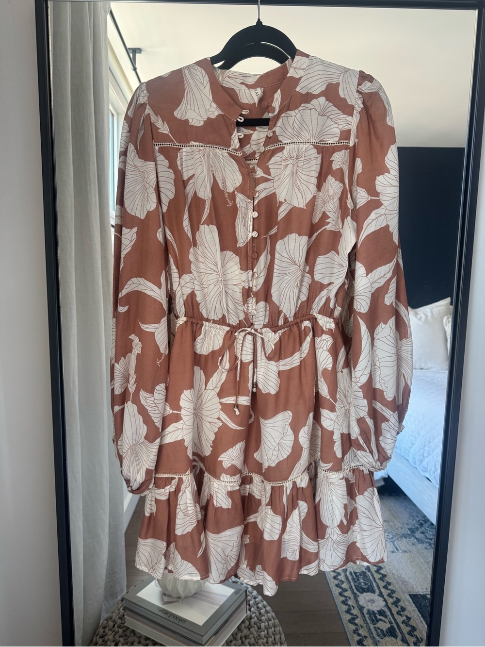 Kivari Cinnamon and Cream Floral Button-Front Dress